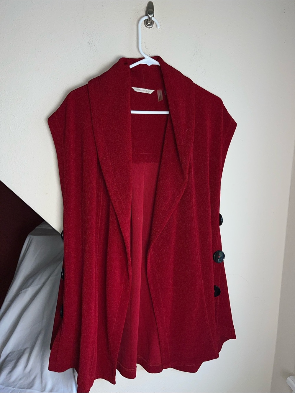Soft Surroundings Red Sleeveless Button-Accent Oversized Vest S
